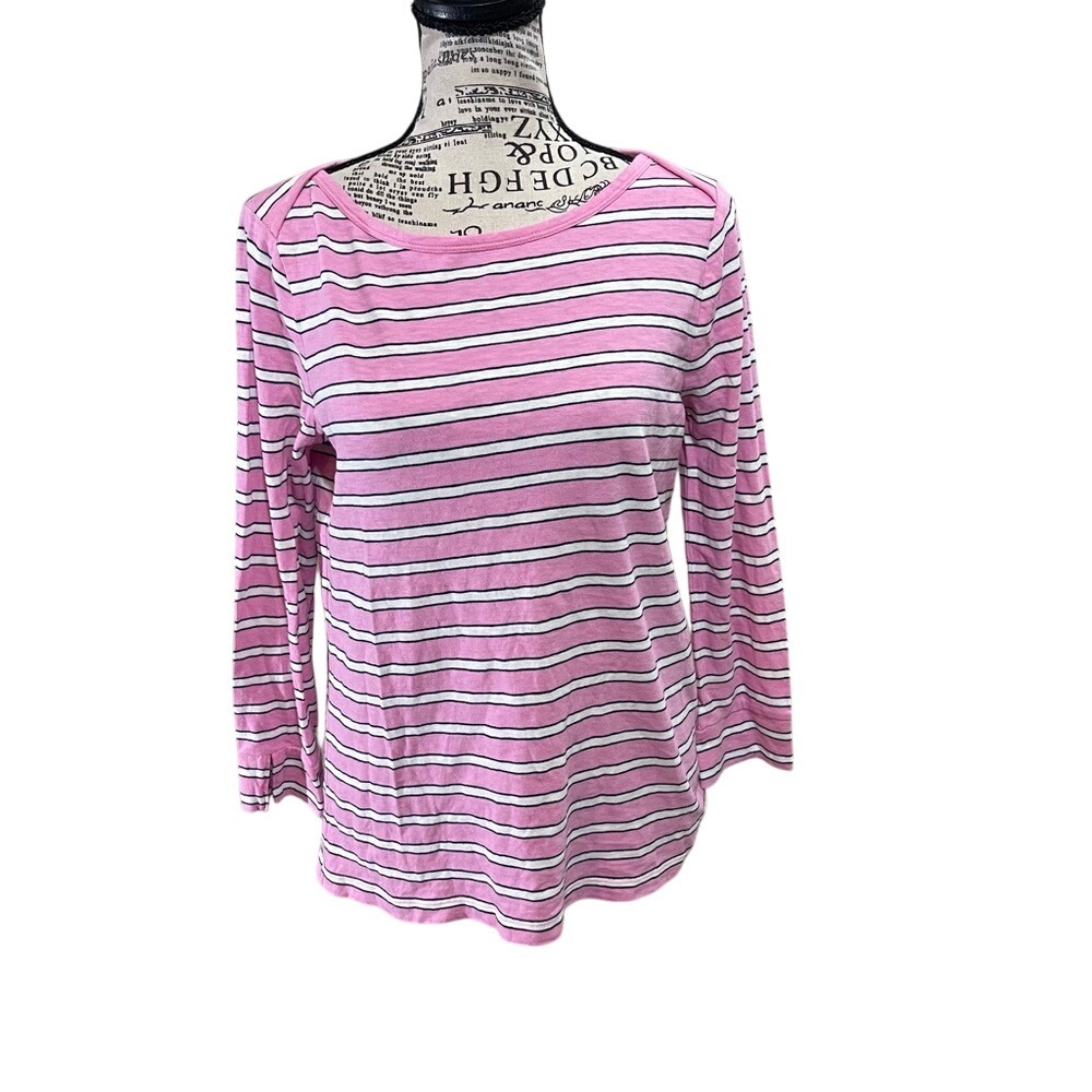 J. Crew Pink and White Striped Long Sleeve Tee